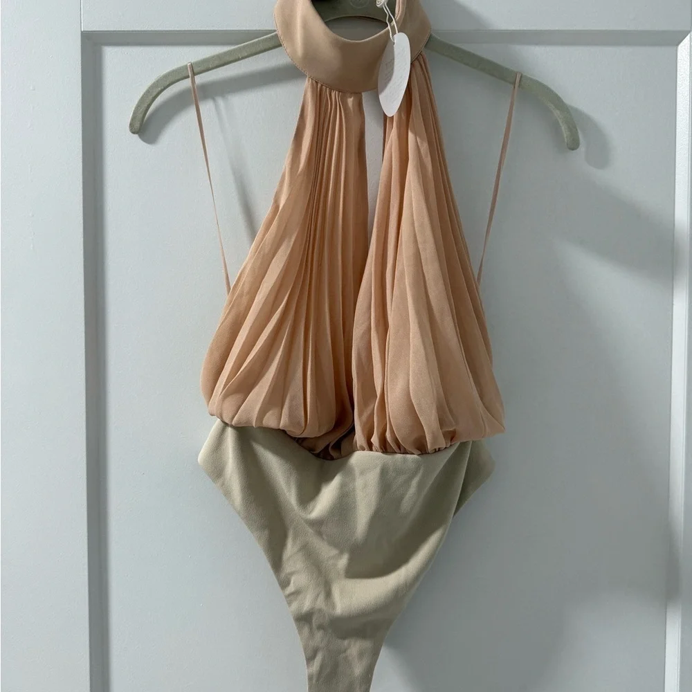 Misha Collection Nude Bodysuit Size S EUC Halter Neck Bodysuit‎